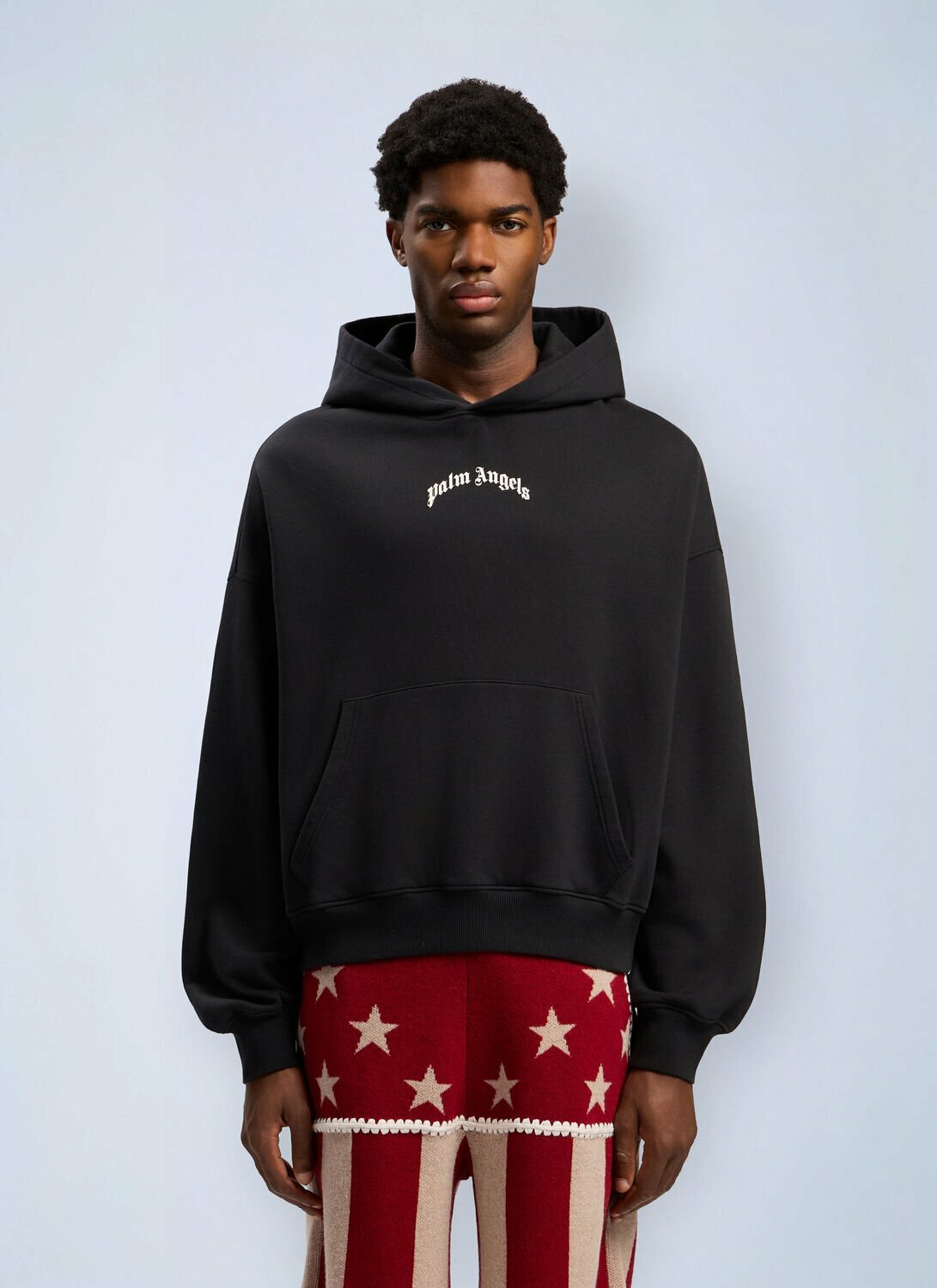 Palm Angels Curved Logo Loose Hooded Sweatshirt
