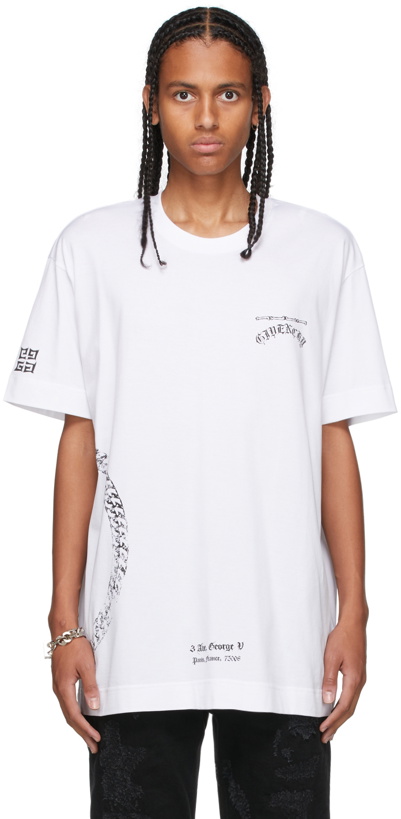 Photo: Givenchy White Chain Logo T-Shirt