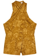 Veronica Beard Pacey Floral-jacquard Satin top Gold