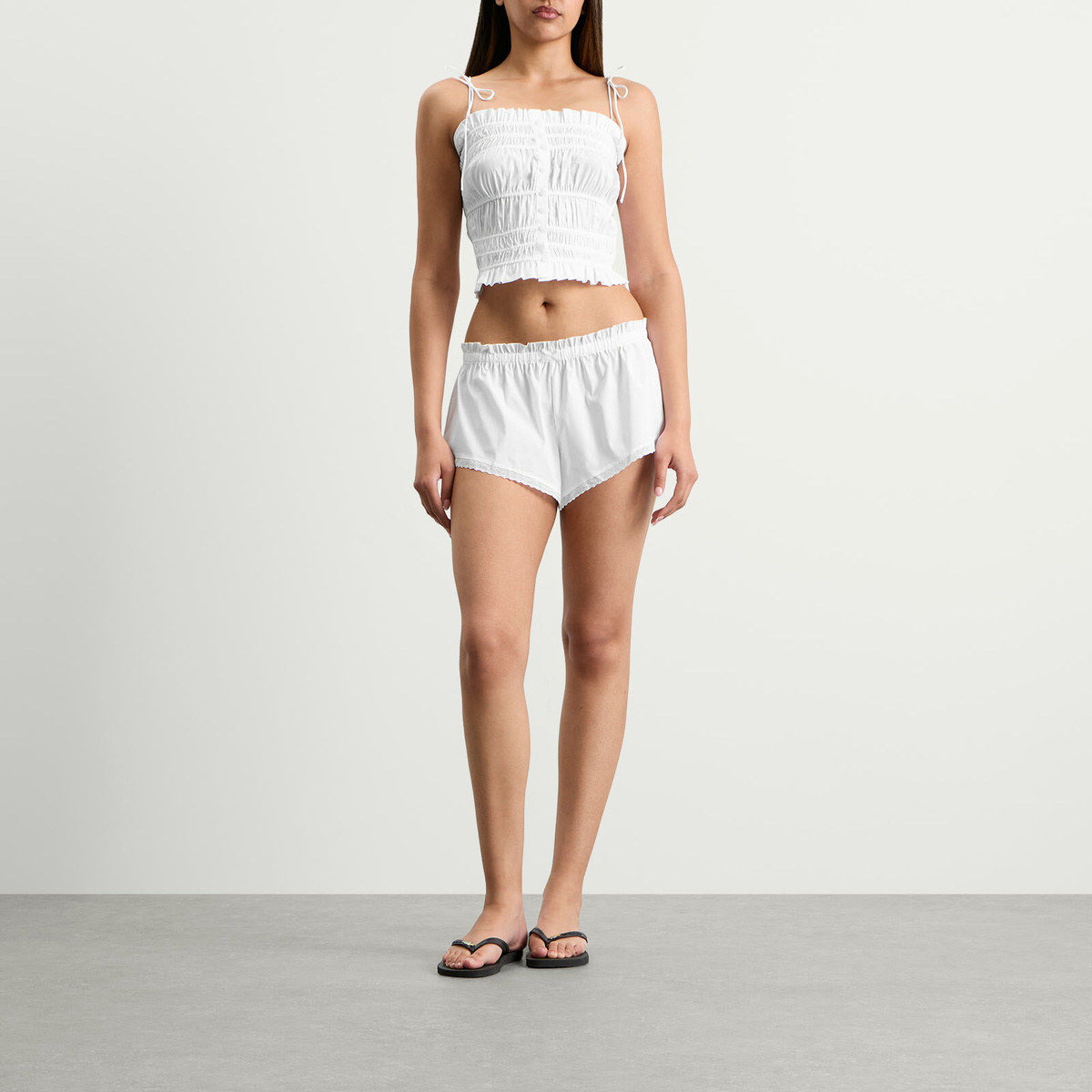 SKIMS Women's Garment Washed Poplin Ruffle Cami in Snow
