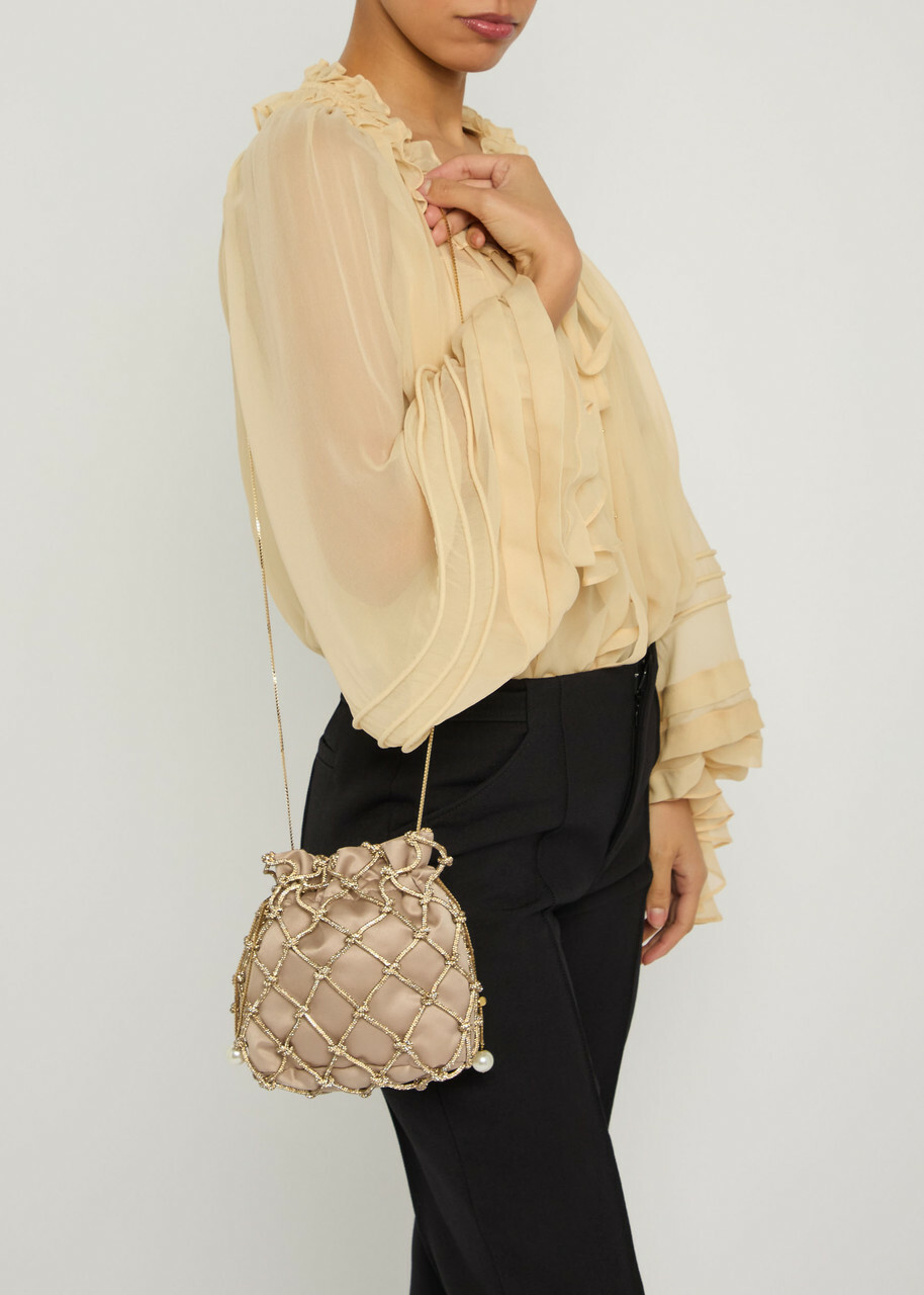 Rosantica Selene Capri Crystal-embellished Satin Drawstring bag - Light Pink - One Size