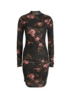 Reformation Emerson Floral-print Ruched Mesh Mini Dress Black