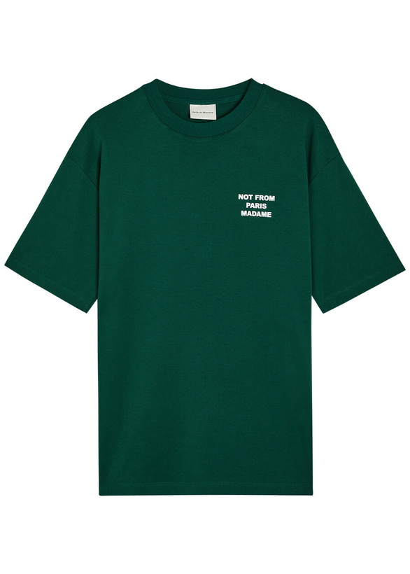 Photo: DRÔLE DE Monsieur Le T-shirt Slogan Printed Cotton T-shirt Dark Green