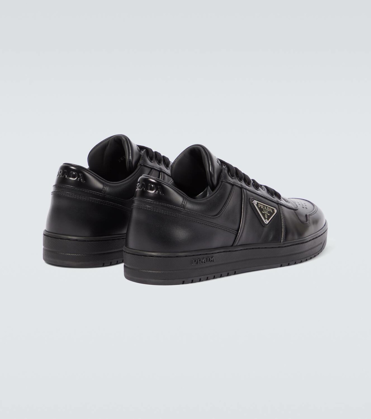 スニーカー PRADA  leather sneakers with laminated logo Prada Leather Logo Runner Sneakers | Neiman Marcus