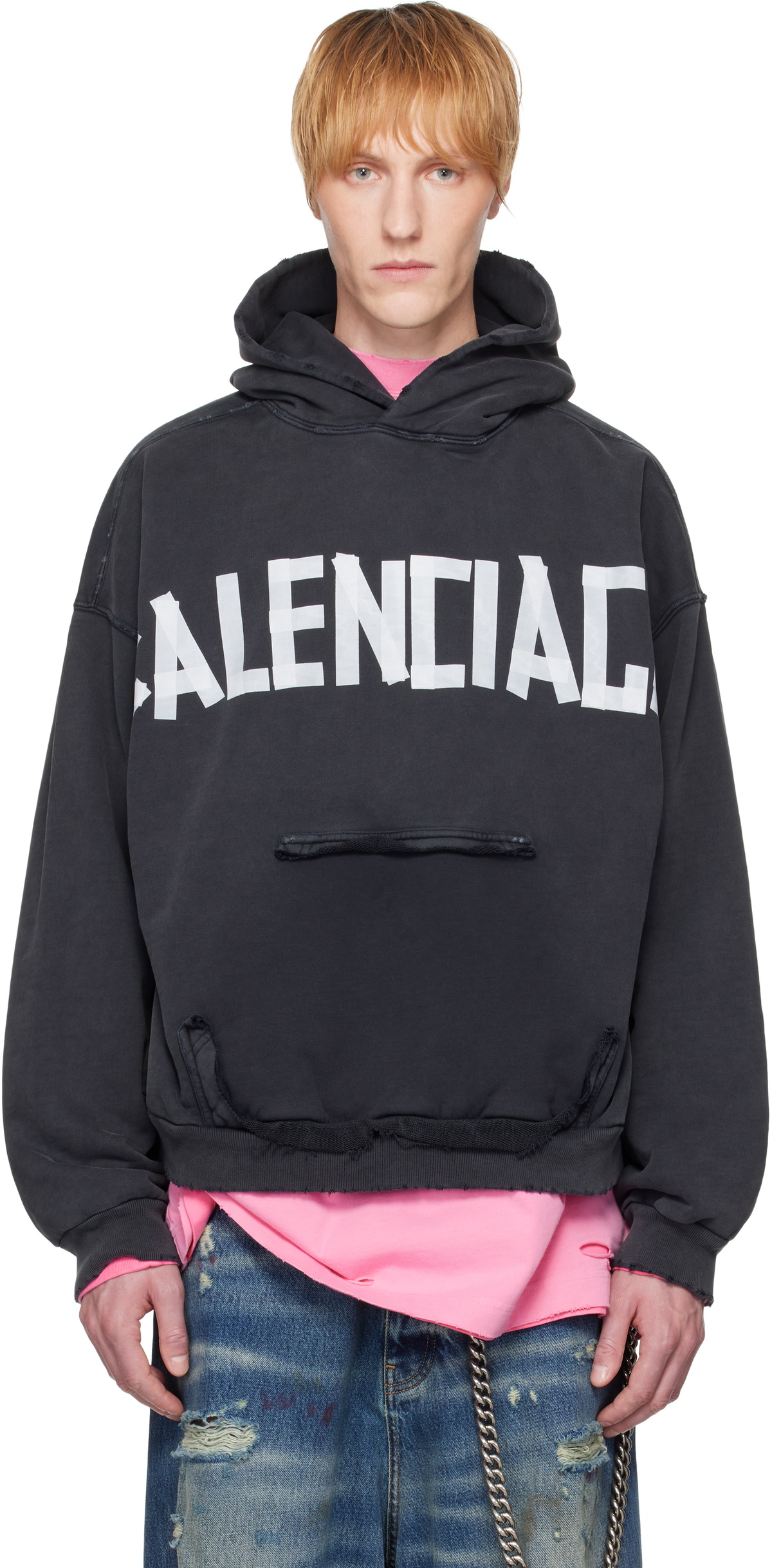 Balenciaga Black Tape Type Ripped Pocket Hoodie Balenciaga