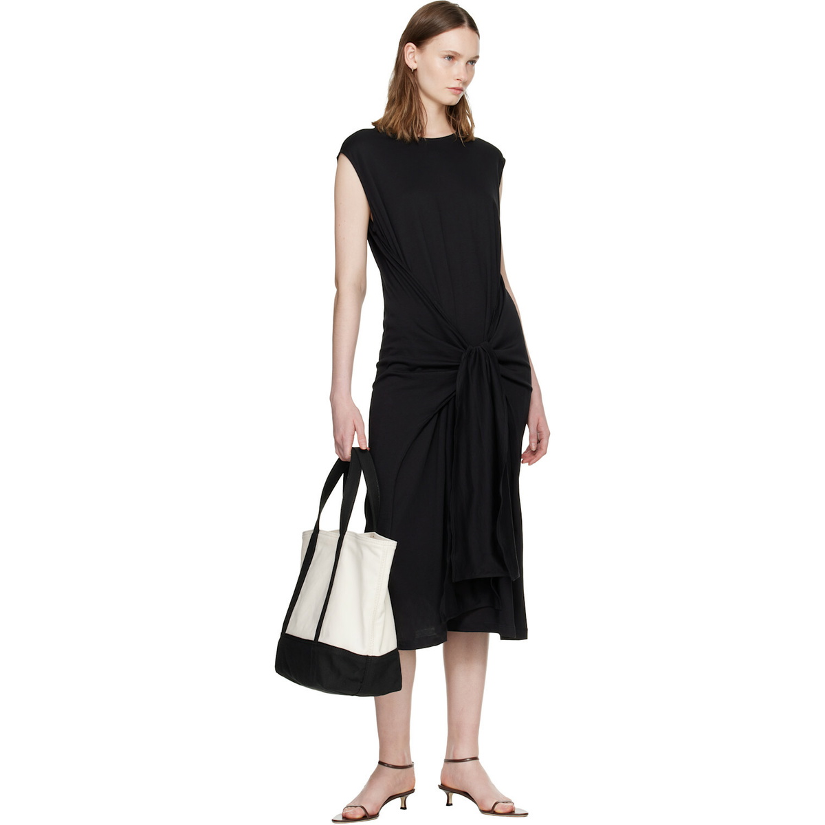 TOTEME Black Tie-Waist Jersey Midi Dress