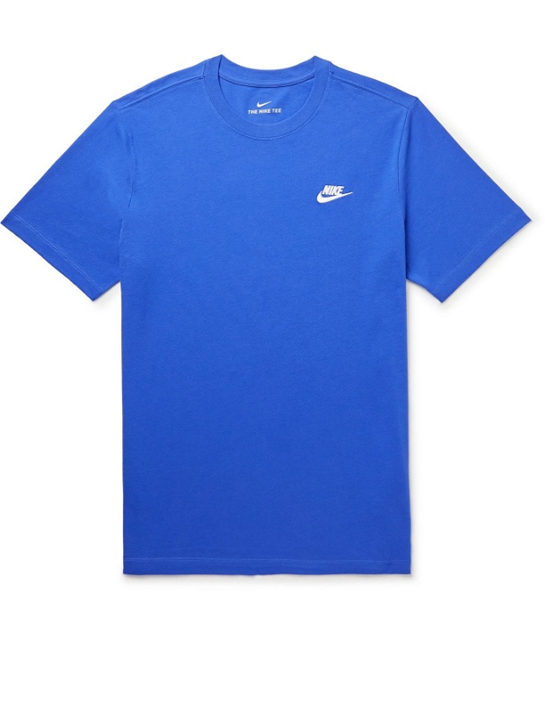 Photo: NIKE - Sportswear Club Logo-Embroidered Cotton-Jersey T-Shirt - Blue