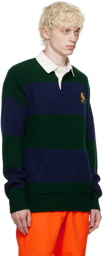 Polo Ralph Lauren Green & Navy Rugby Long Sleeve Polo