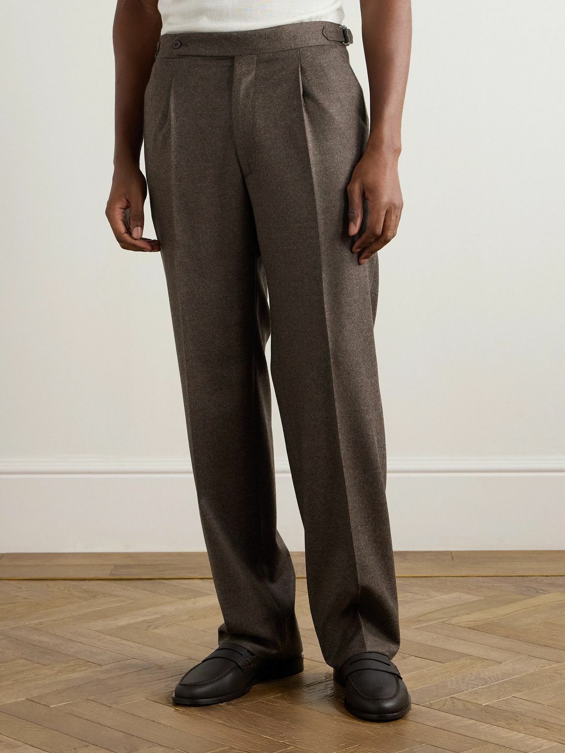 Stòffa - Straight-Leg Pleated Wool and Cashmere-Blend Trousers - Brown