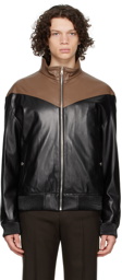 System Black & Brown Colorblocked Faux-Leather Jacket