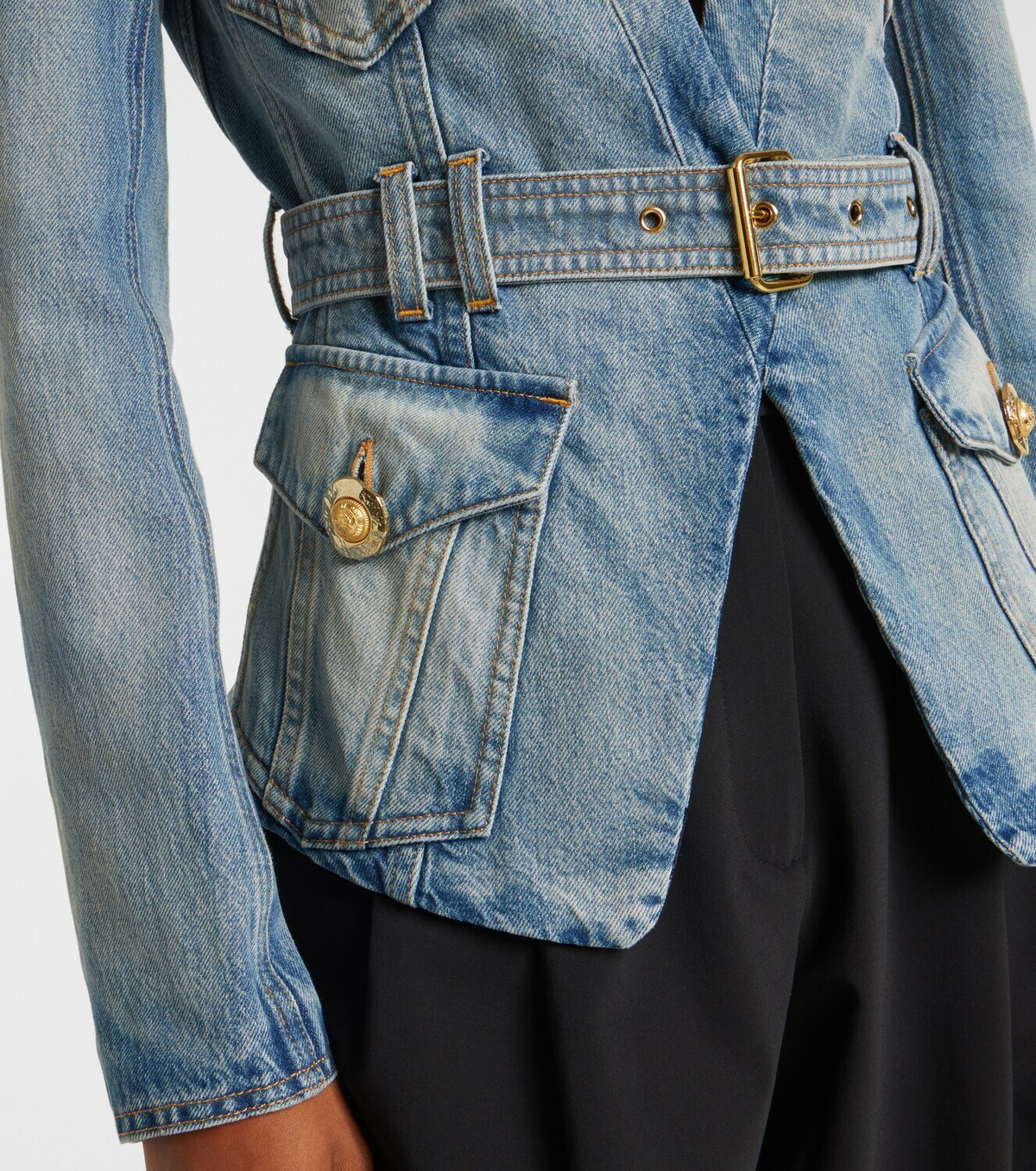 Balmain Belted cotton denim jacket