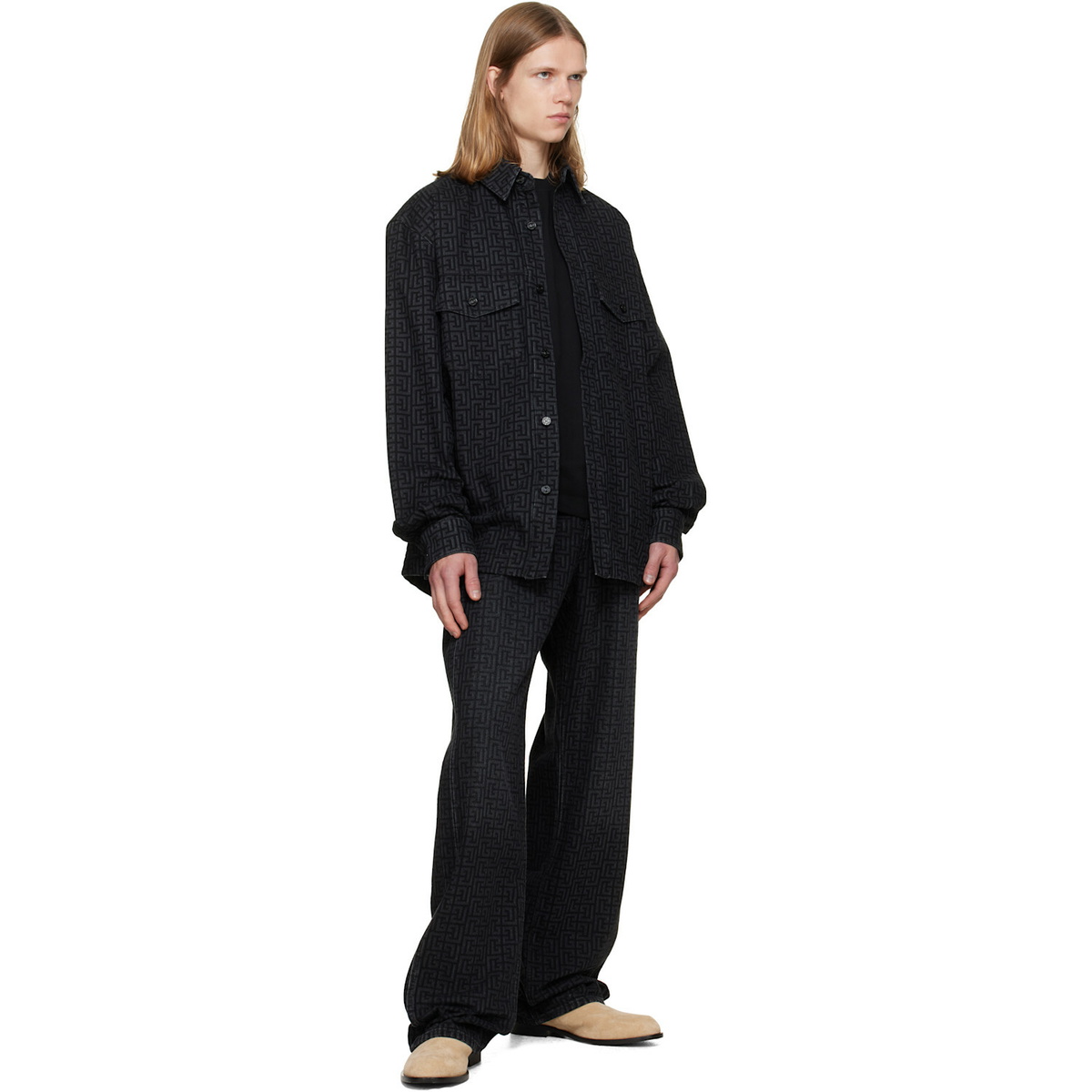 BALMAIN Black Monogram Loose Jeans