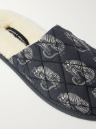 Desmond & Dempsey - Byron Wool-Lined Quilted Printed Cotton Slippers - Black