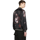 Lad Musician Reversible Black and Green Satin Flower Bomber Jacket