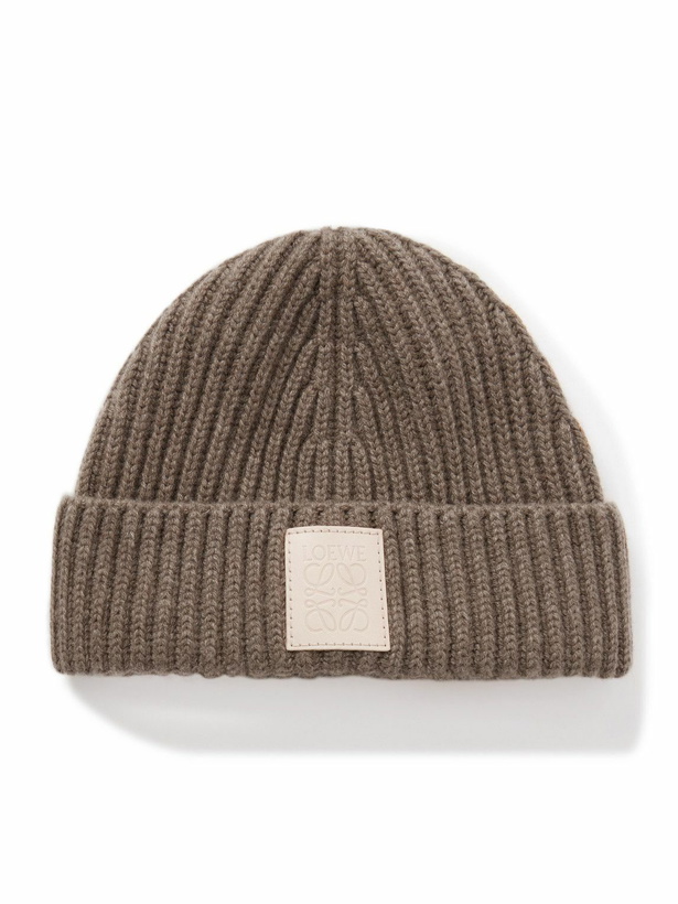 Photo: LOEWE - Logo-Appliquéd Ribbed Cashmere Beanie