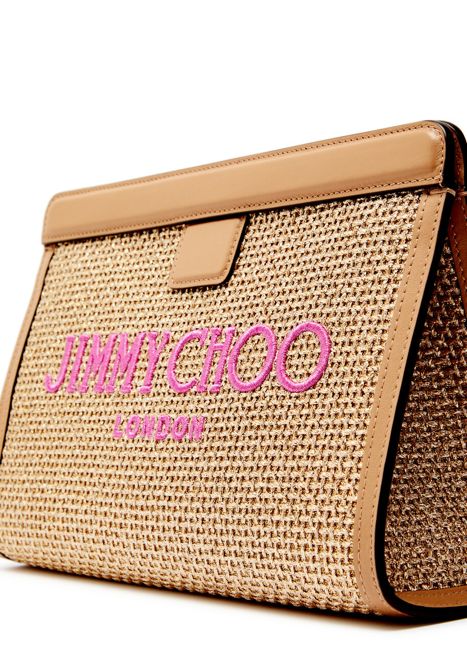 Jimmy Choo Avenue Logo Raffia Pouch - Gold - One Size