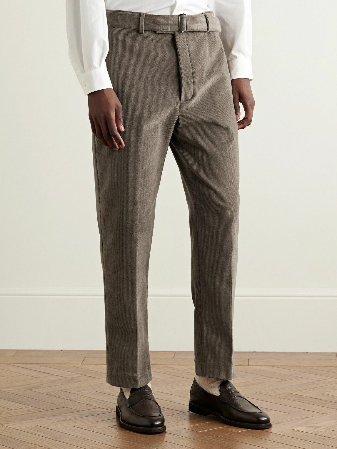 Officine Générale - Hoche Slim-Fit Straight-Leg Belted Cotton-Blend Corduroy Trousers - Brown