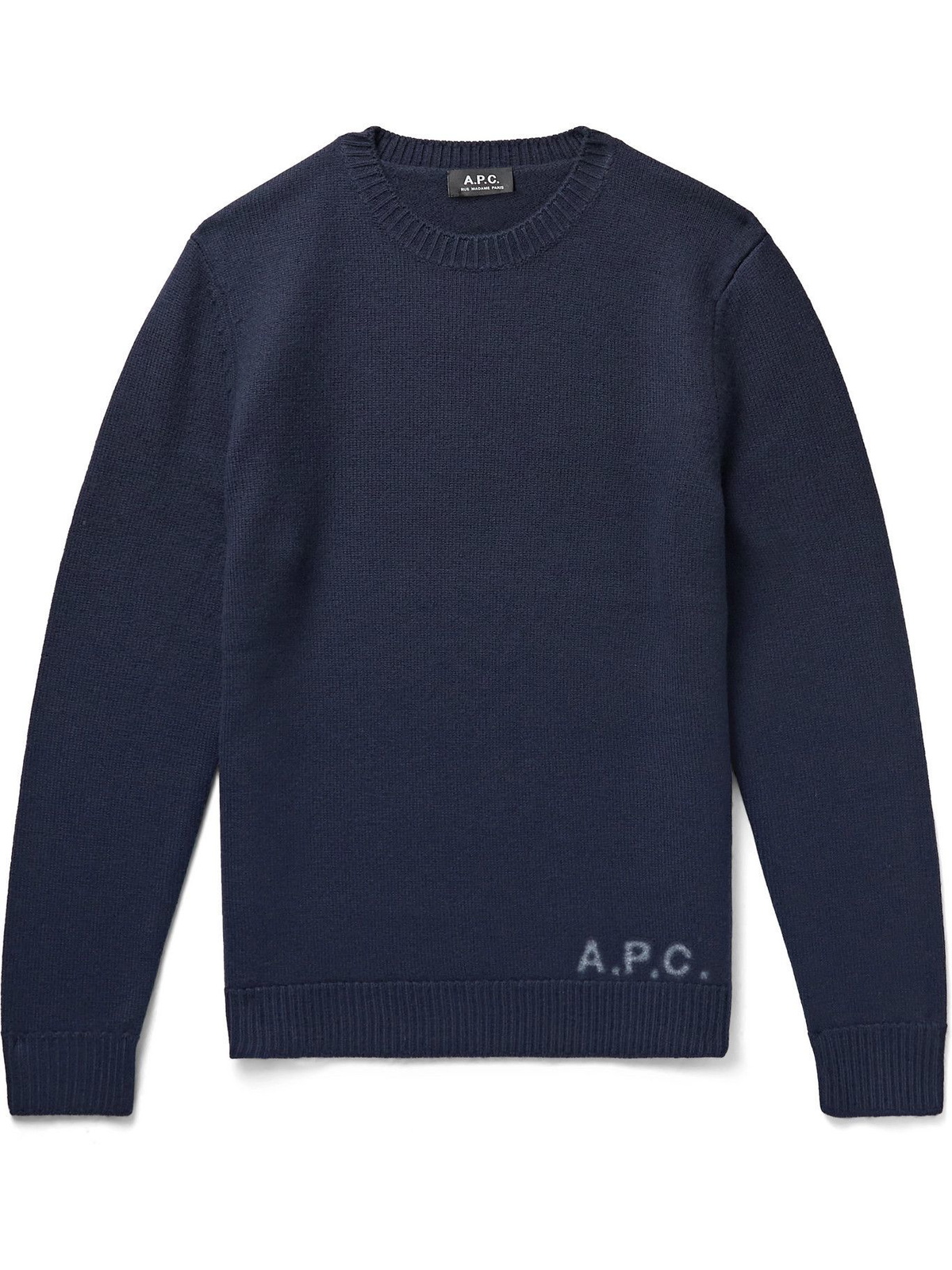 A.P.C. Logo Jacquard Wool Sweater Blue A.P.C