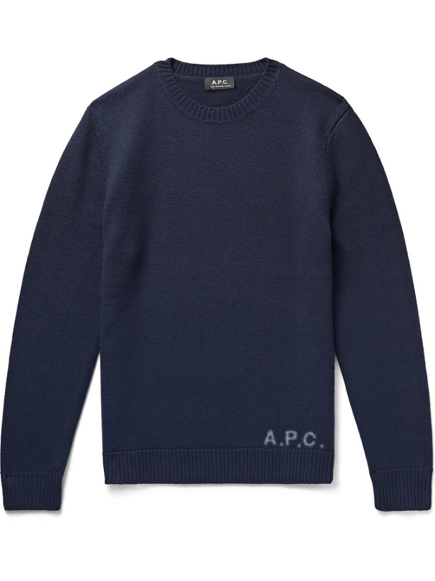 Photo: A.P.C. - Logo-Jacquard Wool Sweater - Blue