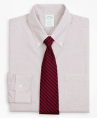 Brooks Brothers Men's Stretch Milano Slim-Fit Dress Shirt, Non-Iron Poplin Button-Down Collar Small Grid Check | Red