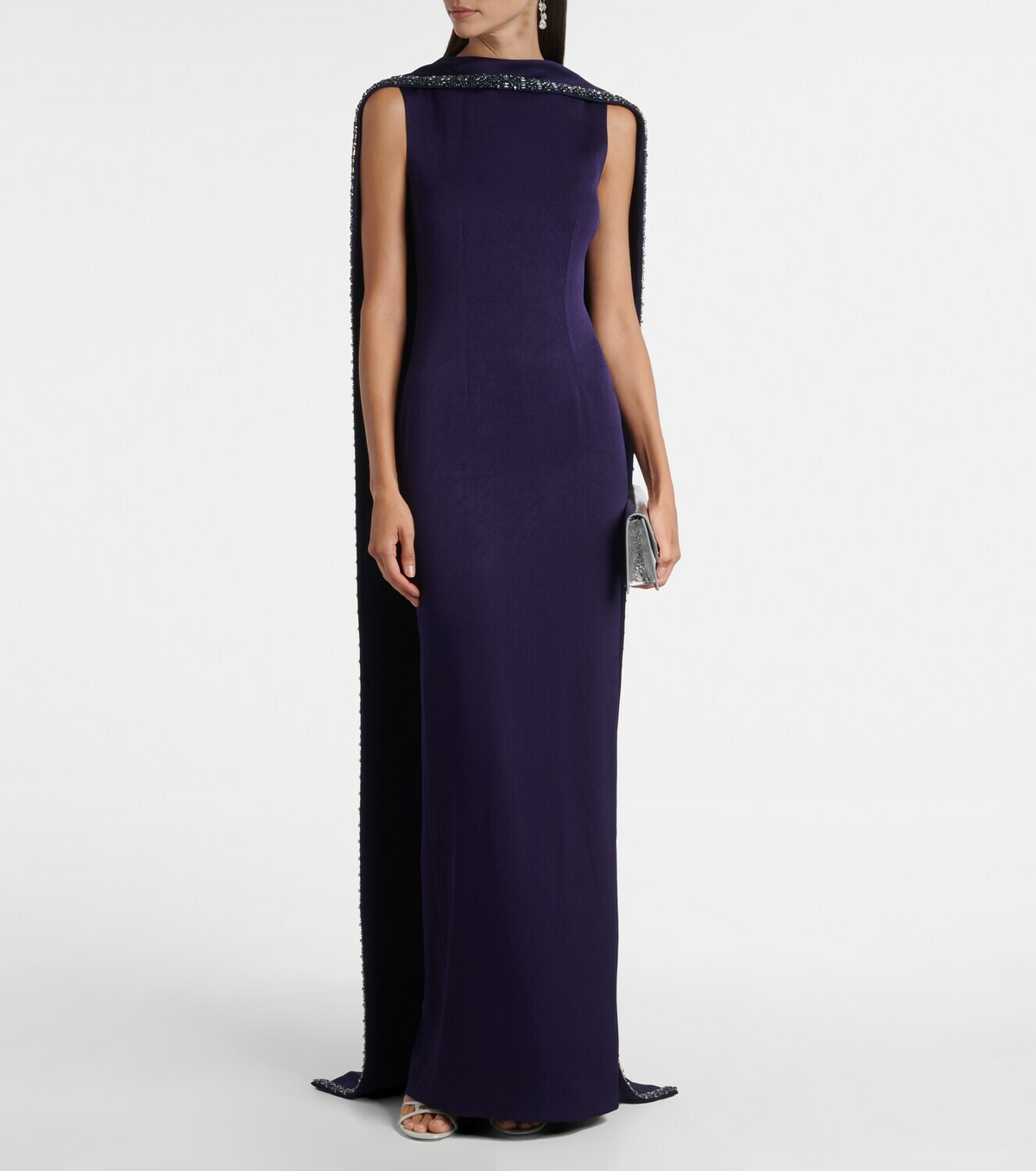 Roland Mouret Embellished caped satin crêpe gown