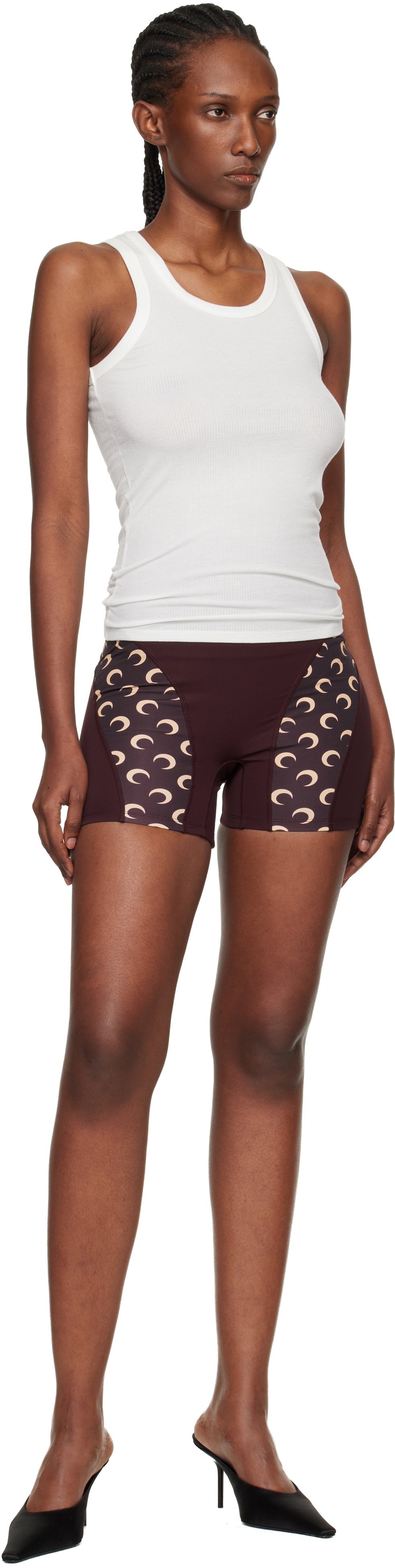 Marine Serre Burgundy Athleisure Moon Insert Mini Shorts
