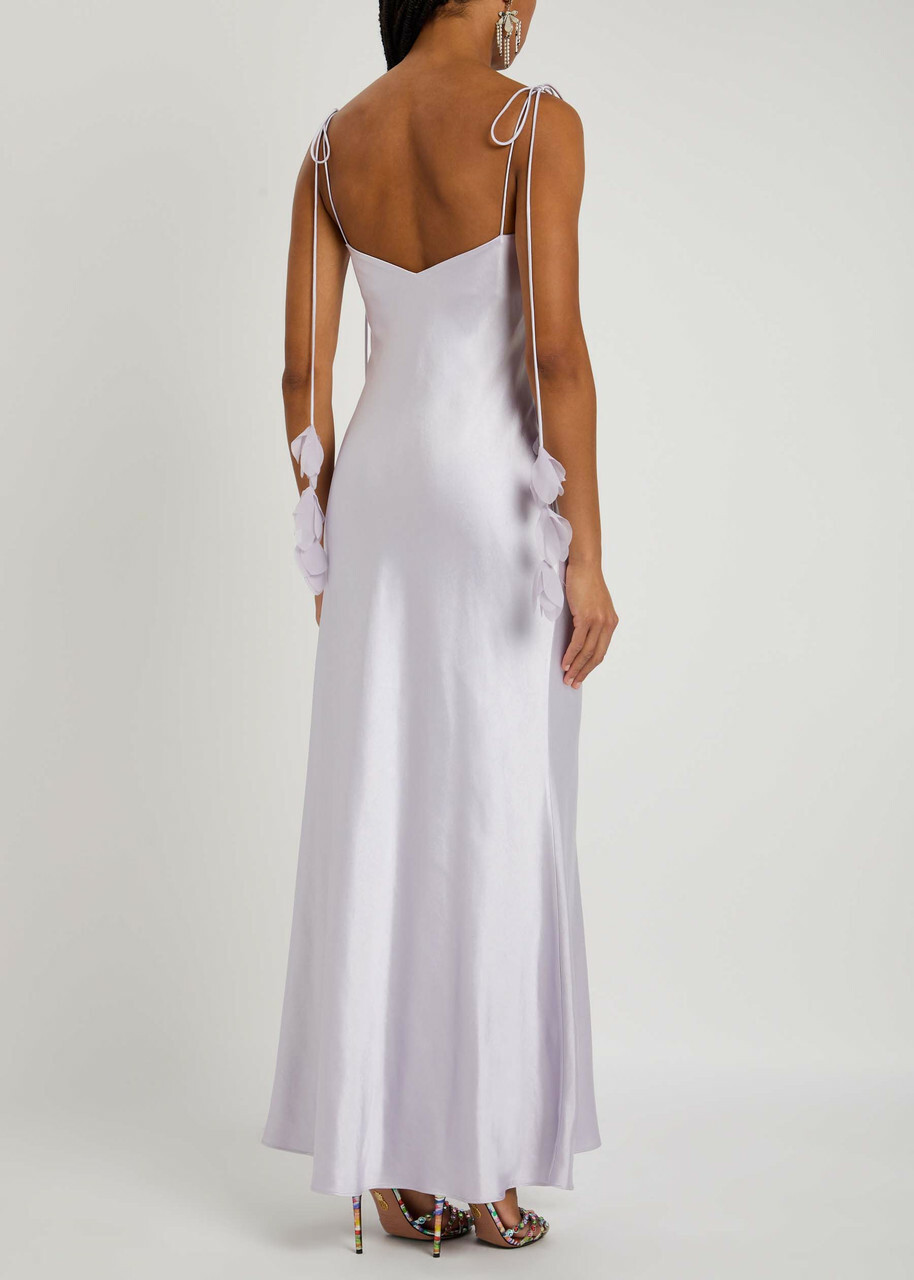 Self-portrait Floral-embellished Satin Maxi Slip Dress Lilac