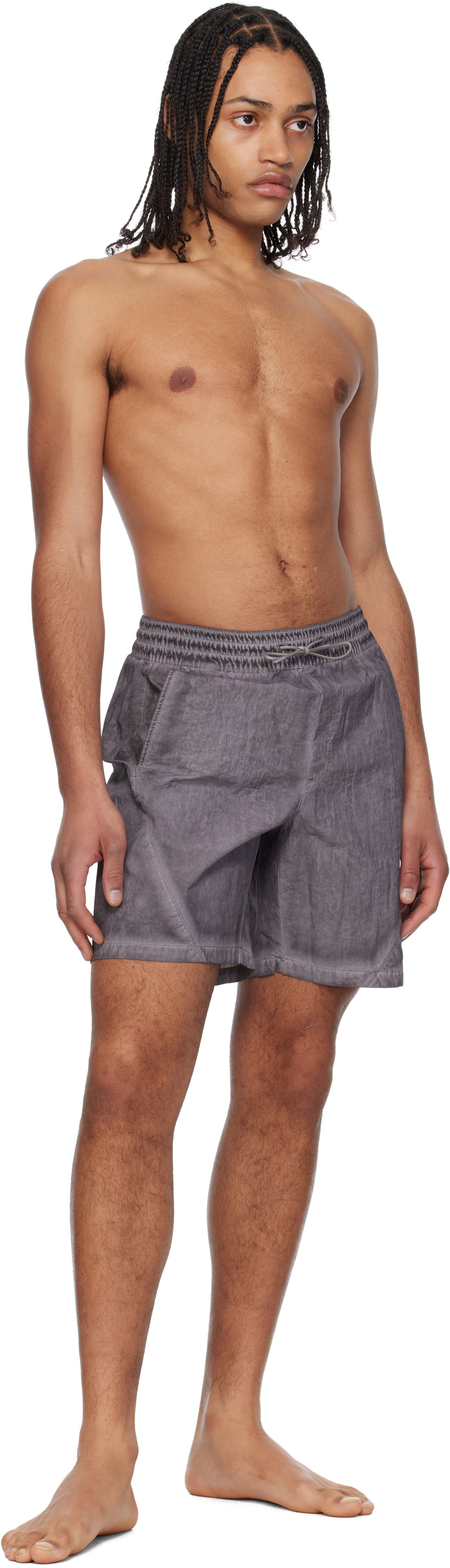 COOR Gray Ripstop Over Dying Curved Swim Shorts