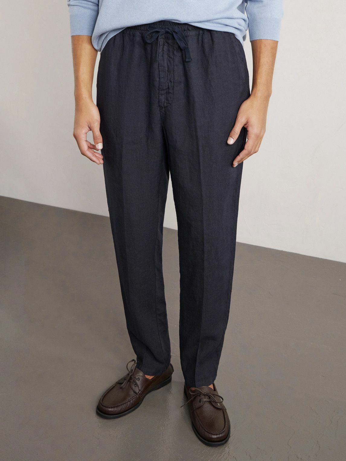 Altea - Mattia Straight-Leg Linen Drawstring Trousers - Blue