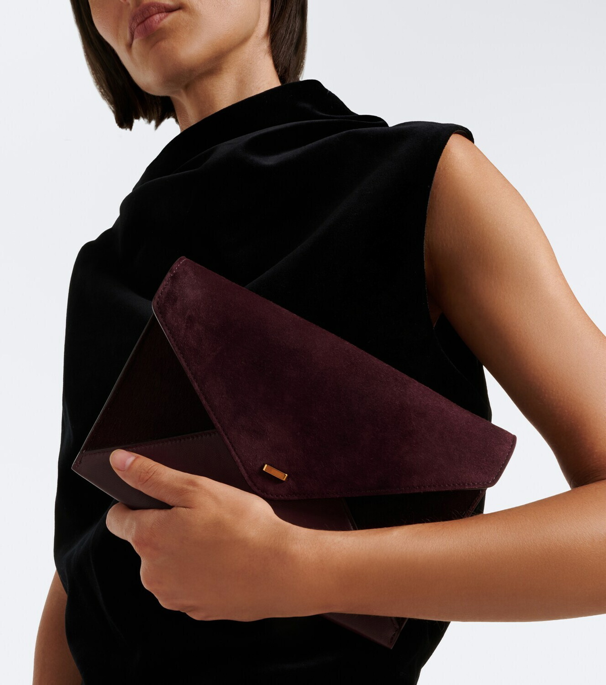 Khaite Grace leather-trimmed suede clutch