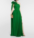 Elie Saab Corsage-detail one-shoulder silk gown