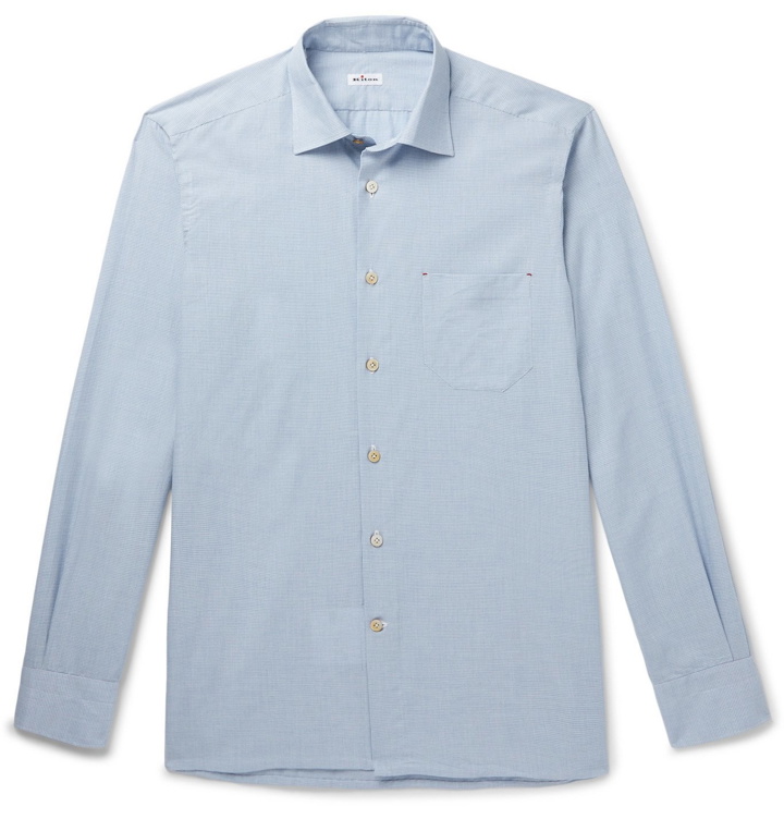 Photo: Kiton - Slim-Fit Puppytooth Checked Cotton and Cashmere-Blend Shirt - Blue