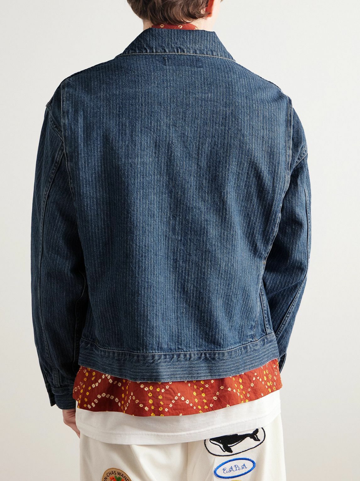 Small Talk - Striped Denim-Jacquard Trucker Jacket - Blue
