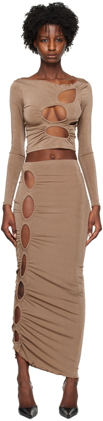 Photo: TYRELL SSENSE Exclusive Brown Blouse & Midi Skirt Set
