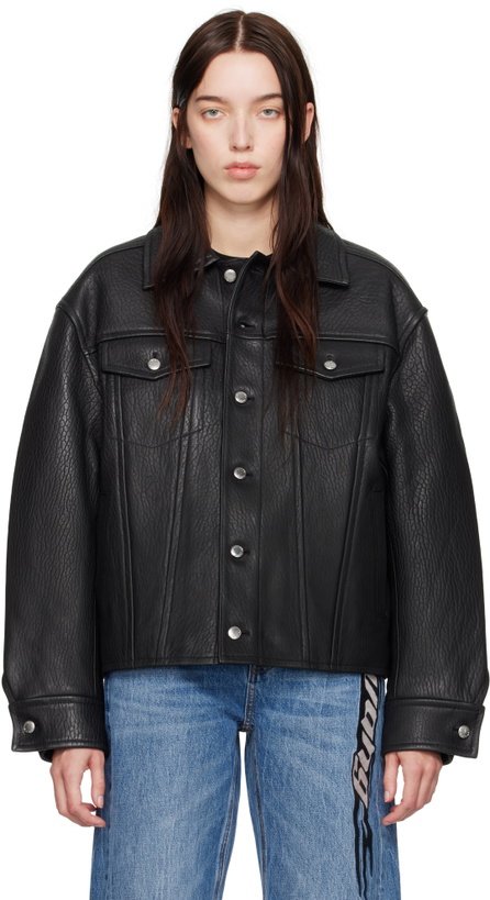 Photo: Alexander Wang Black Lambskin Trucker Leather Jacket