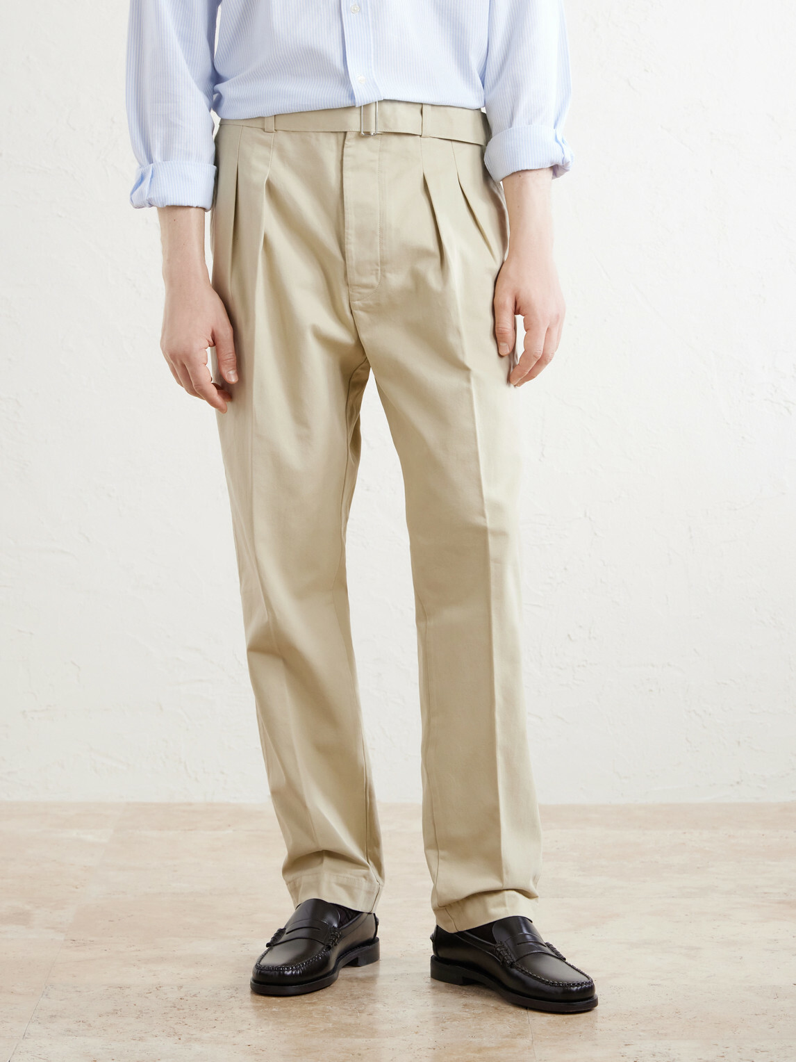 Officine Générale - Straight-Leg Pleated Cotton-Twill Chinos - Neutrals