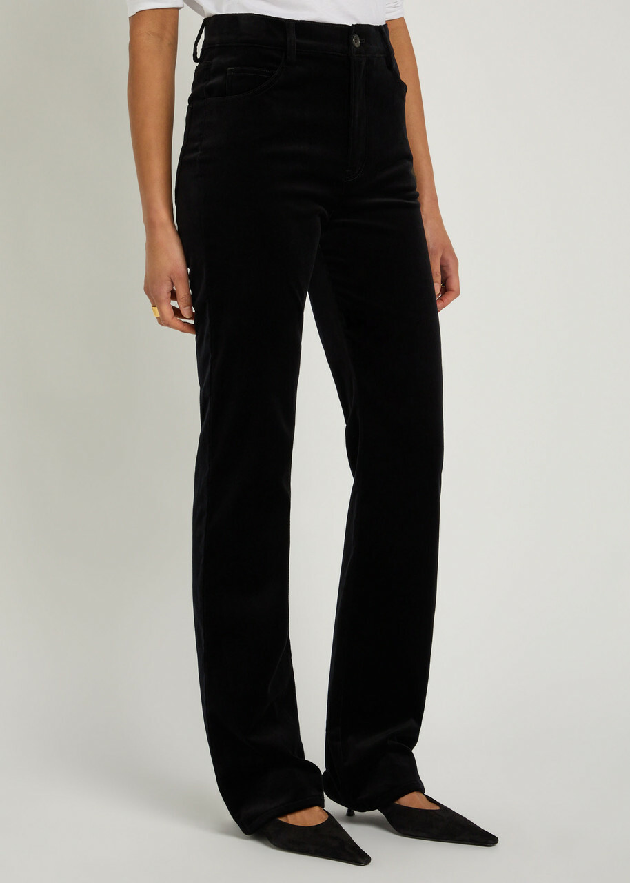 Nili Lotan Joan Straight-leg Velvet Trousers Black