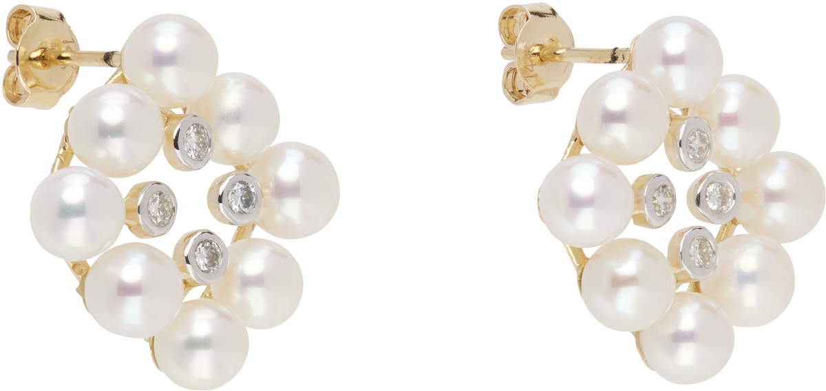 Mateo Gold Pearls & Diamonds Cluster Stud Earrings