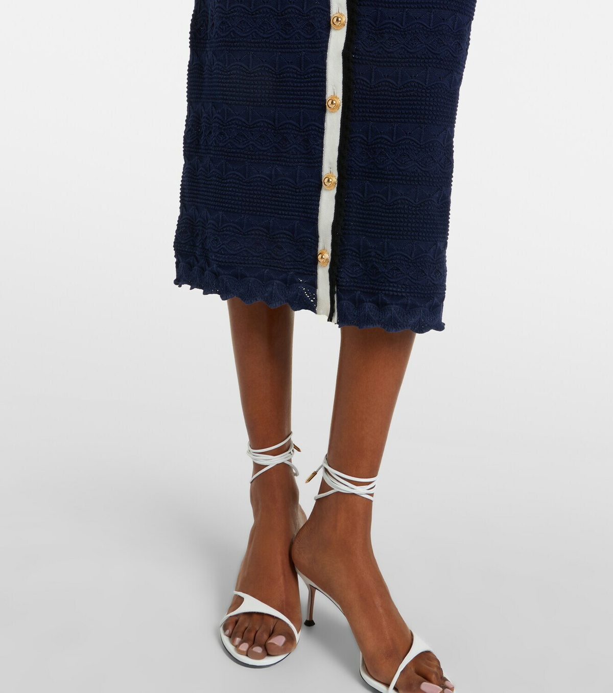 Self-Portrait Bow-detail pointelle cotton-blend midi dress