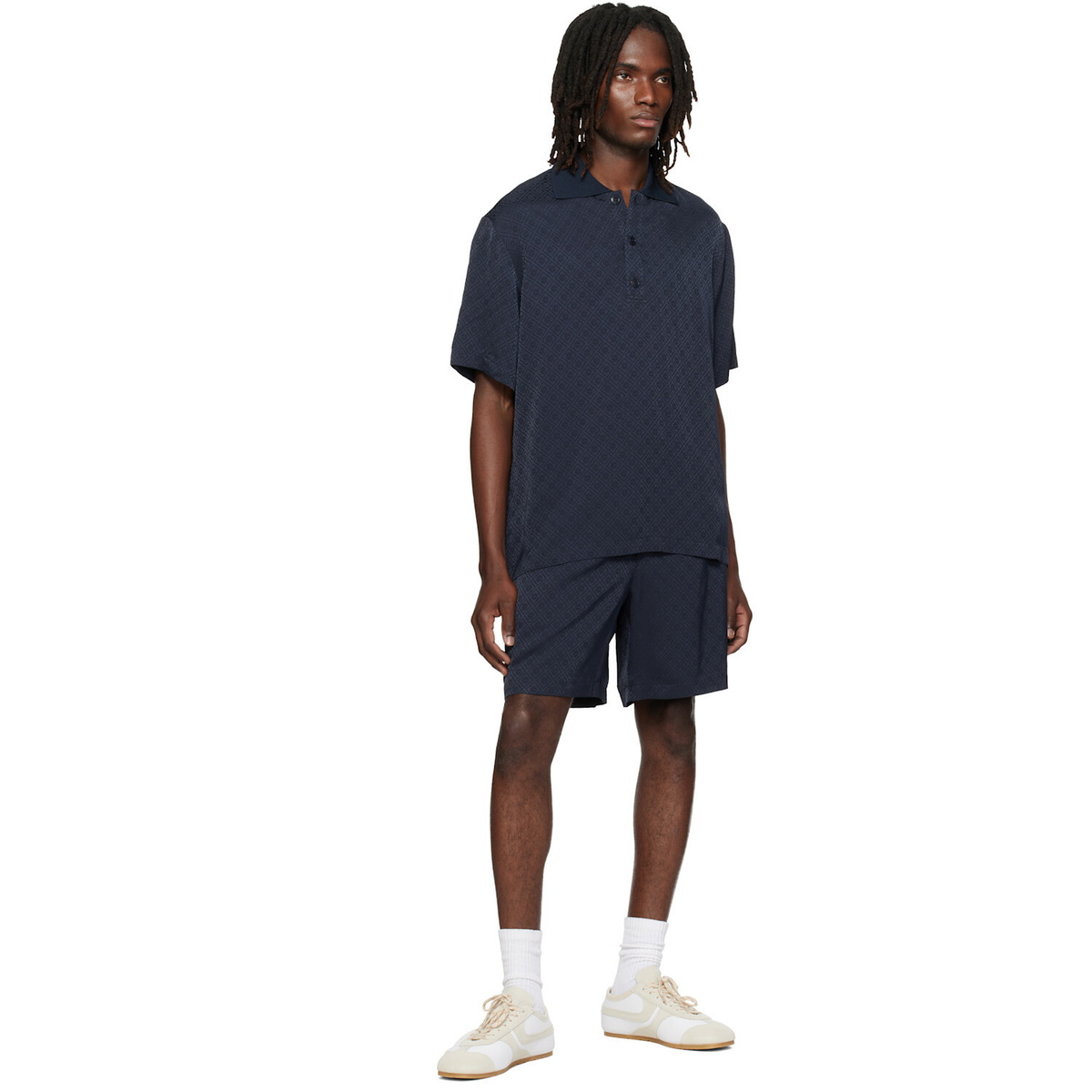 Casablanca Navy Viscose Monogram Shorts