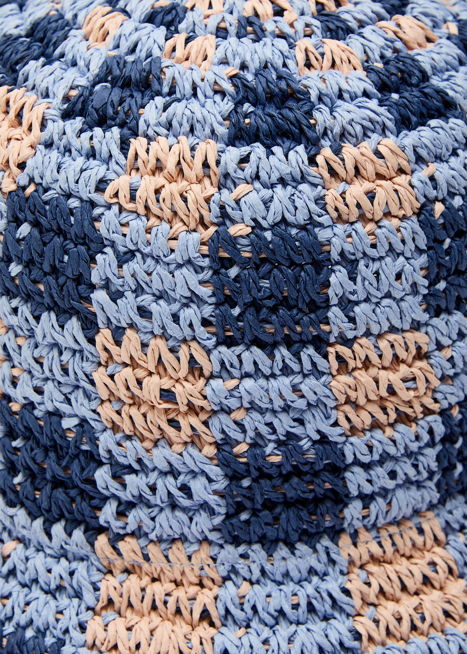 Damson Madder Gingham Straw Crochet Bucket hat - Navy - One Size