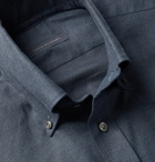 THOM SWEENEY - Slim-Fit Button-Down Collar Cotton-Flannel Shirt - Blue