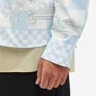 Versace Men's Checkerboard Medusa Print Zip Blouson in Pastel Blue White Silver