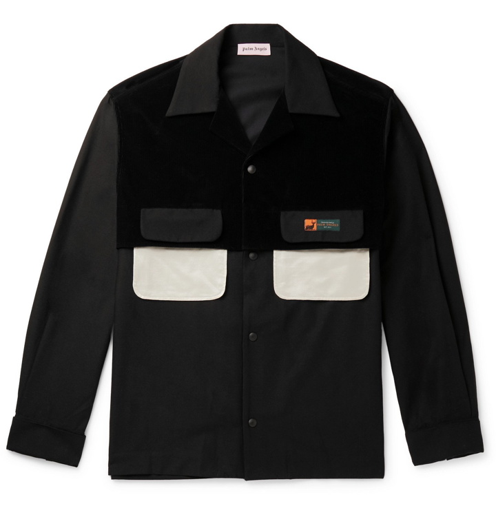 Photo: Palm Angels - Panelled Cotton-Corduroy and Woven Overshirt - Black