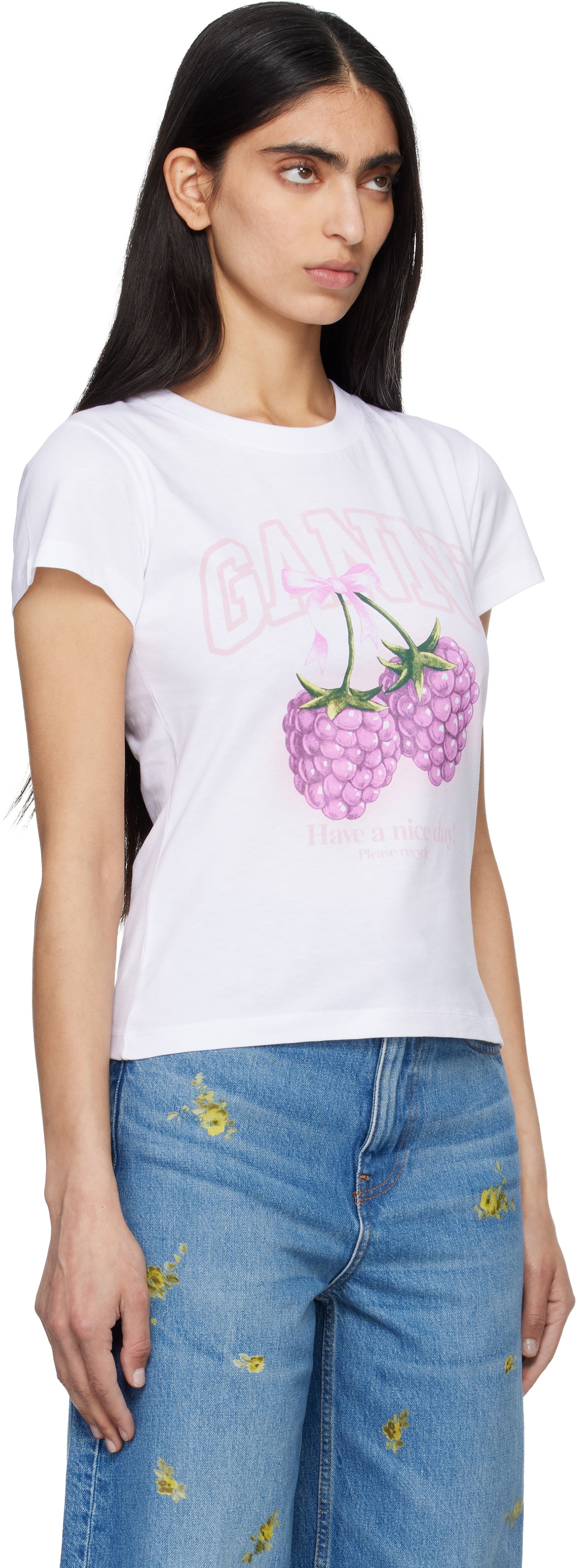 GANNI White Baby Fit Raspberries T-shirt