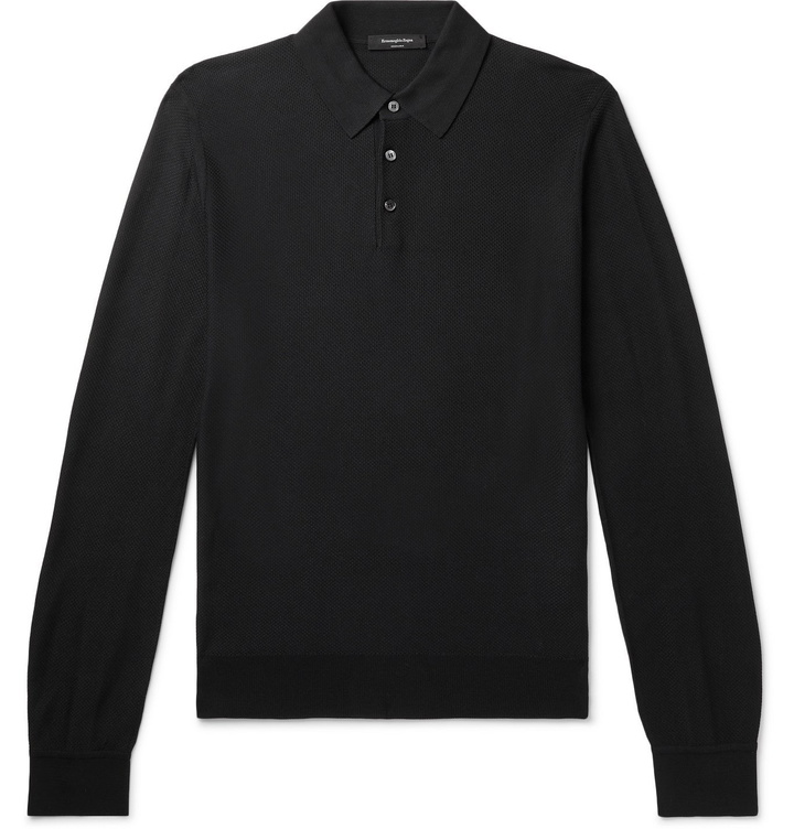 Photo: ERMENEGILDO ZEGNA - Silk Polo Shirt - Black