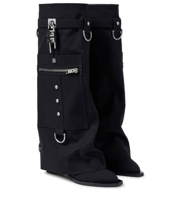 Photo: Givenchy Shark Lock Cowboy canvas knee-high boots