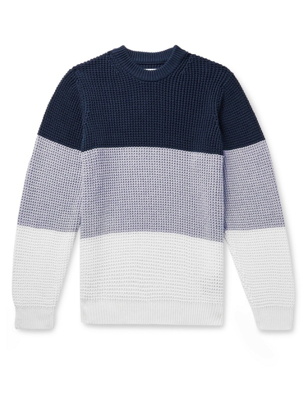 Photo: Albam - Colour-Block Waffle-Knit Cotton Sweater - Blue