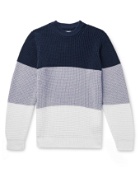 Albam - Colour-Block Waffle-Knit Cotton Sweater - Blue