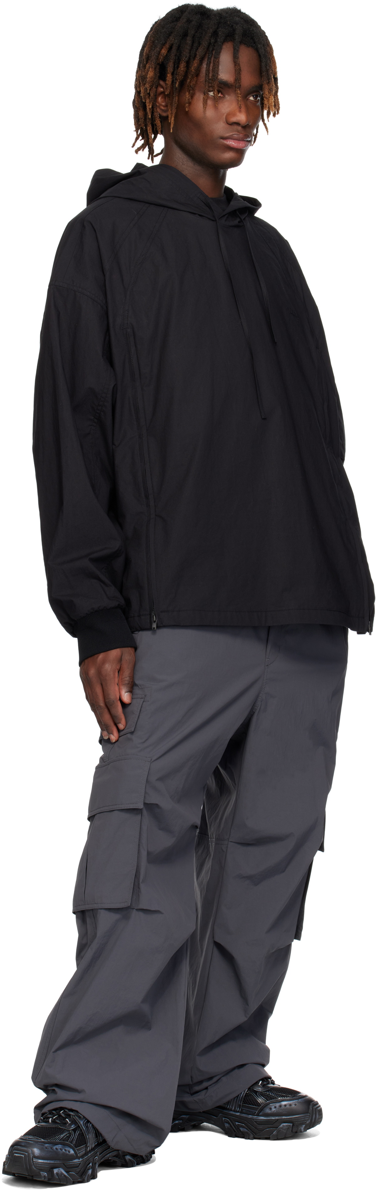Juun.J Black Side Zip-Up Godet Hoodie